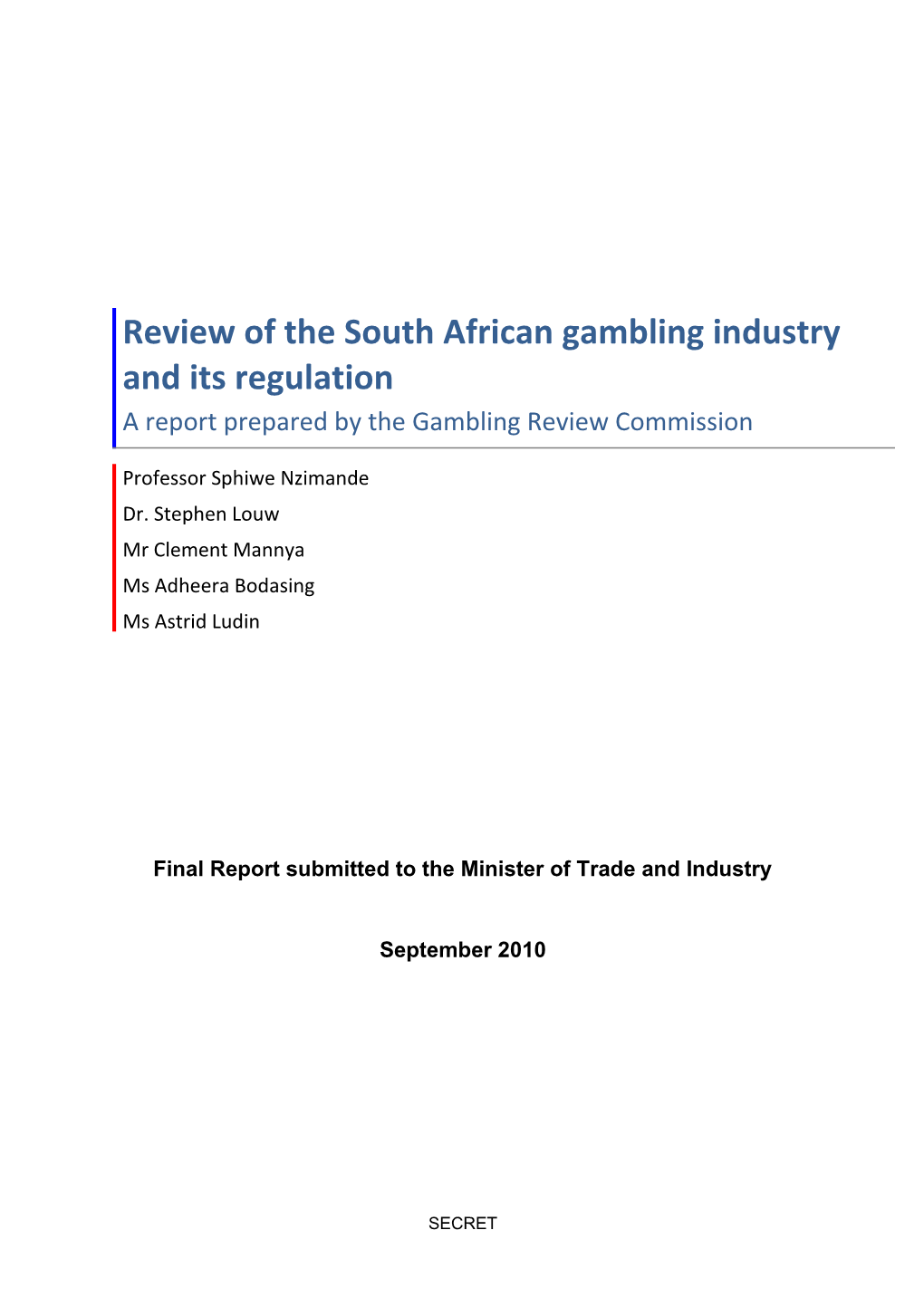 Final Report Submitted to the Minister of Trade and Industry