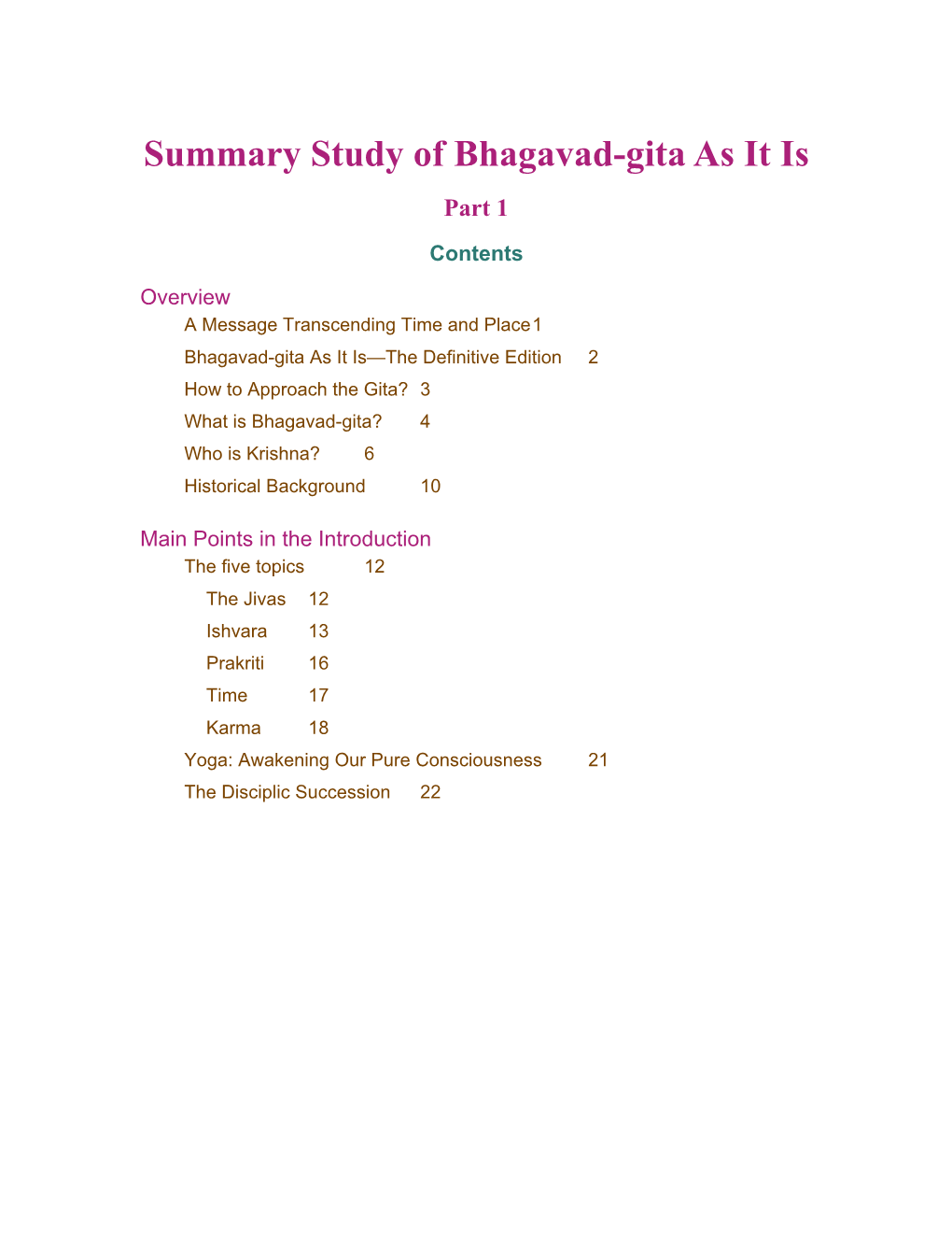 Summary Study of Bhagavad-Gita As It Is Part 1