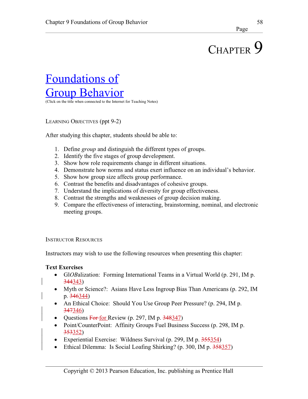 Chapter 9 Foundations of Group Behavior Page