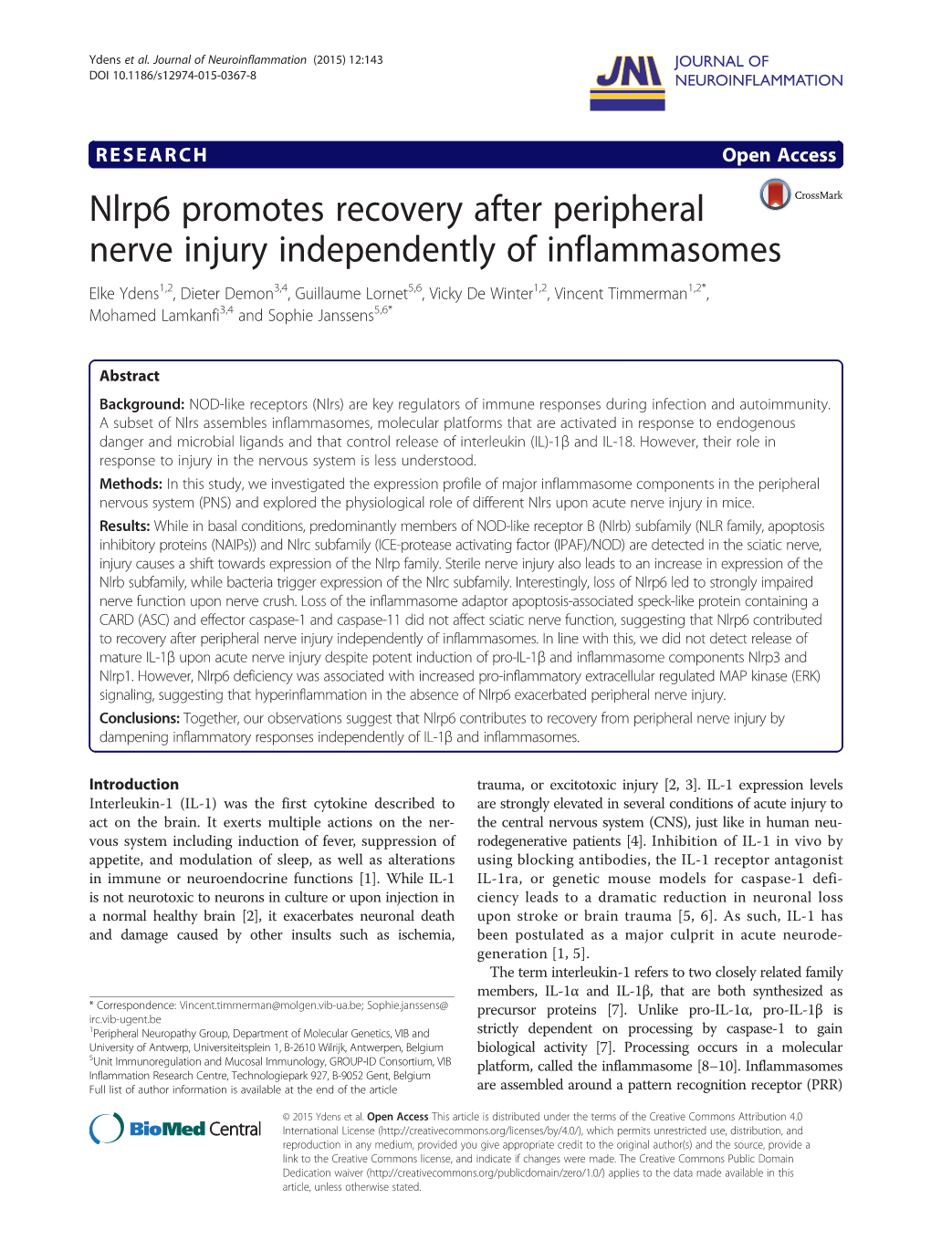 Nlrp6 Promotes Recovery After Peripheral Nerve Injury