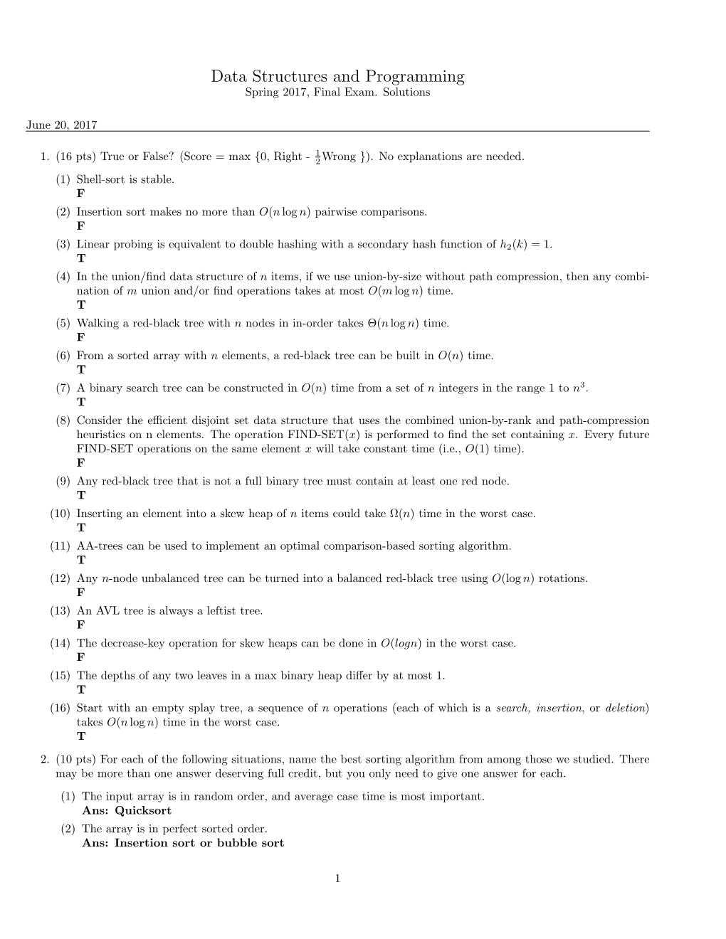 Data Structures and Programming Spring 2017, Final Exam