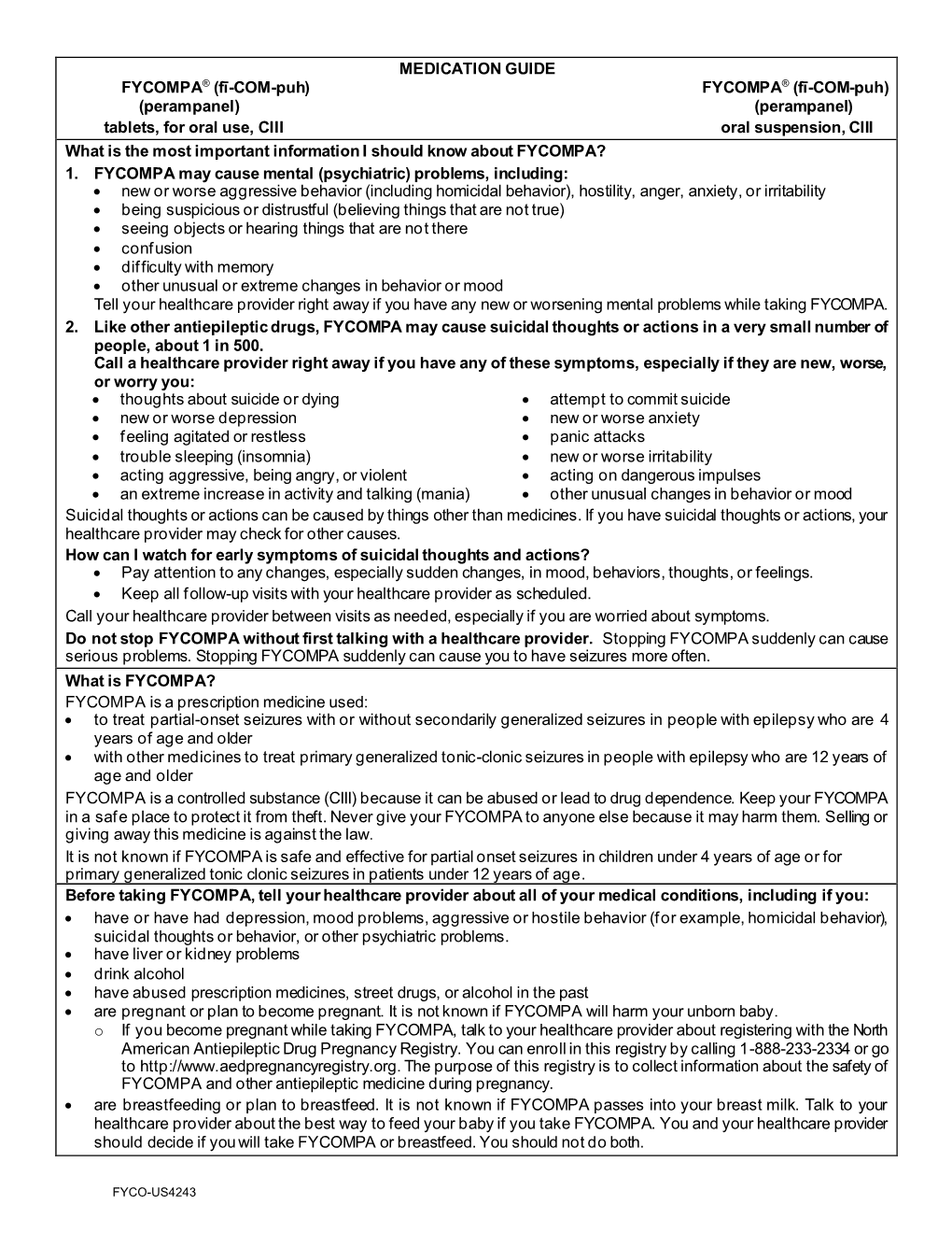 MEDICATION GUIDE FYCOMPA® (Fī-COM-Puh)