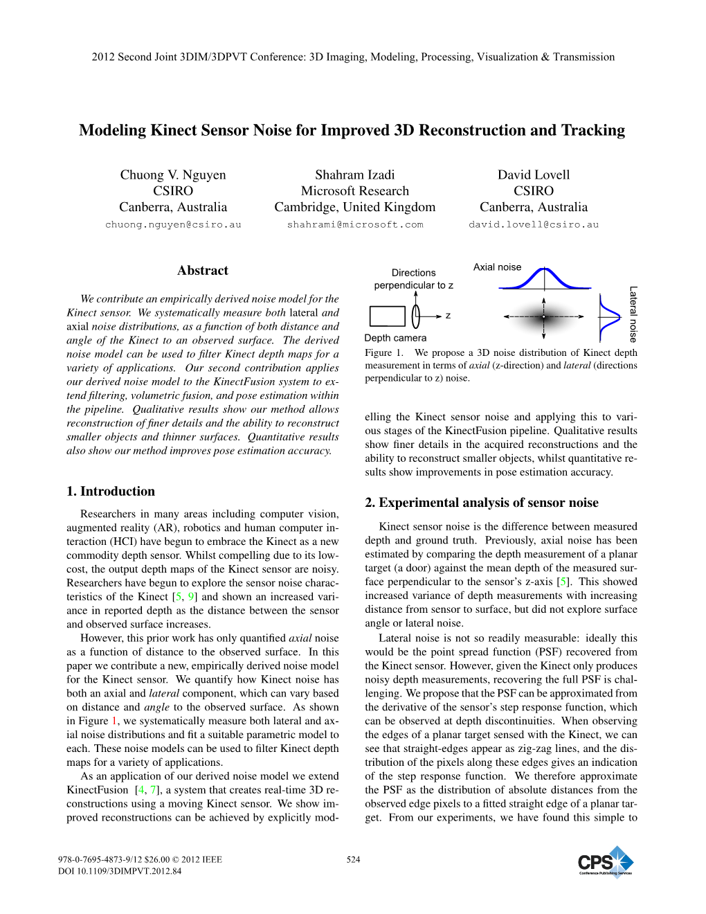 Modeling Kinect Sensor Noise for Improved 3D Reconstruction and Tracking