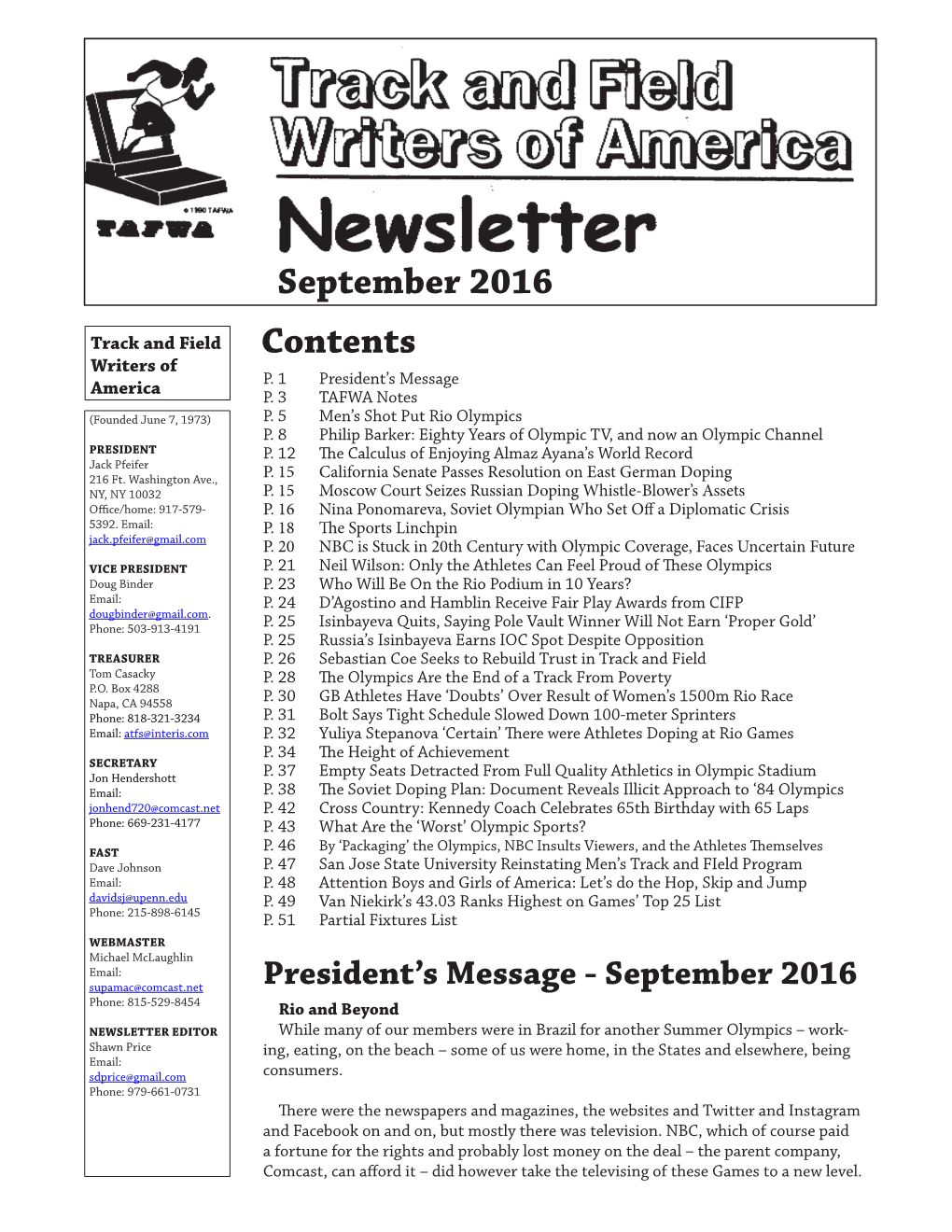 September 2016 Contents