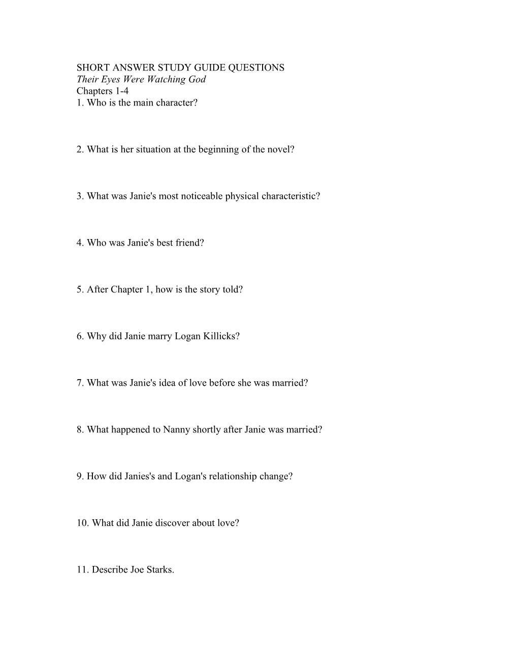 Short Answer Study Guide Questions