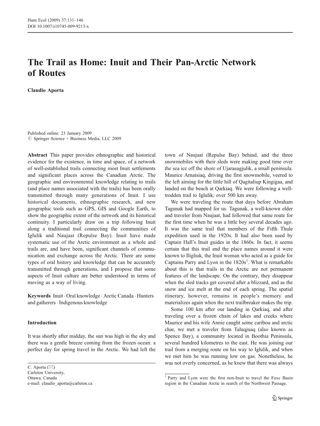 The Trail As Home: Inuit and Their Pan-Arctic Network of Routes