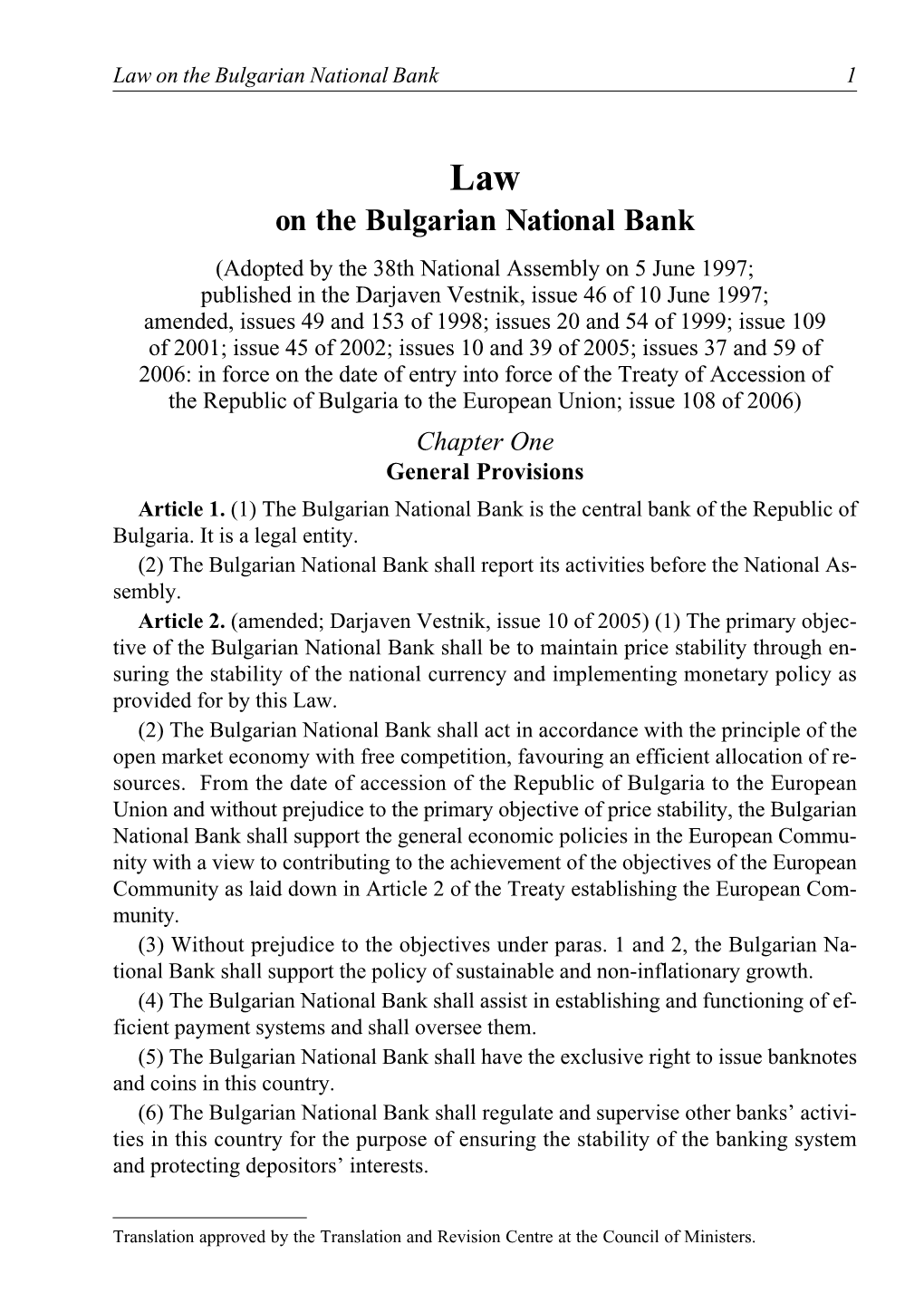 Law on the Bulgarian National Bank 1