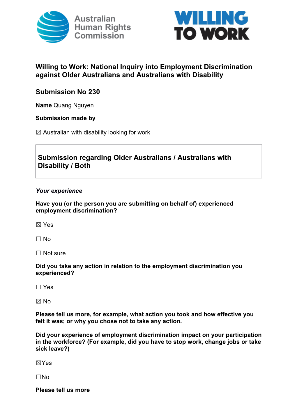 Willing to Work: National Inquiry Into Employment Discrimination Against Older Australians s9