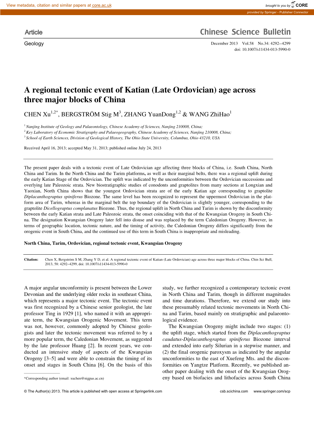 A Regional Tectonic Event of Katian (Late Ordovician) Age Across Three Major Blocks of China