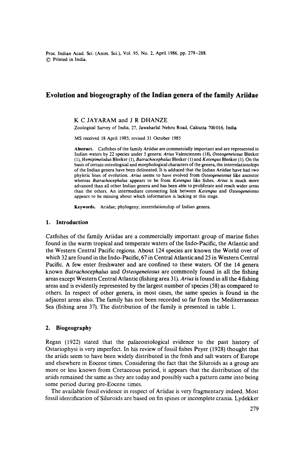 Evolution and Biogeography of the Indian Genera of the Family Ariidae