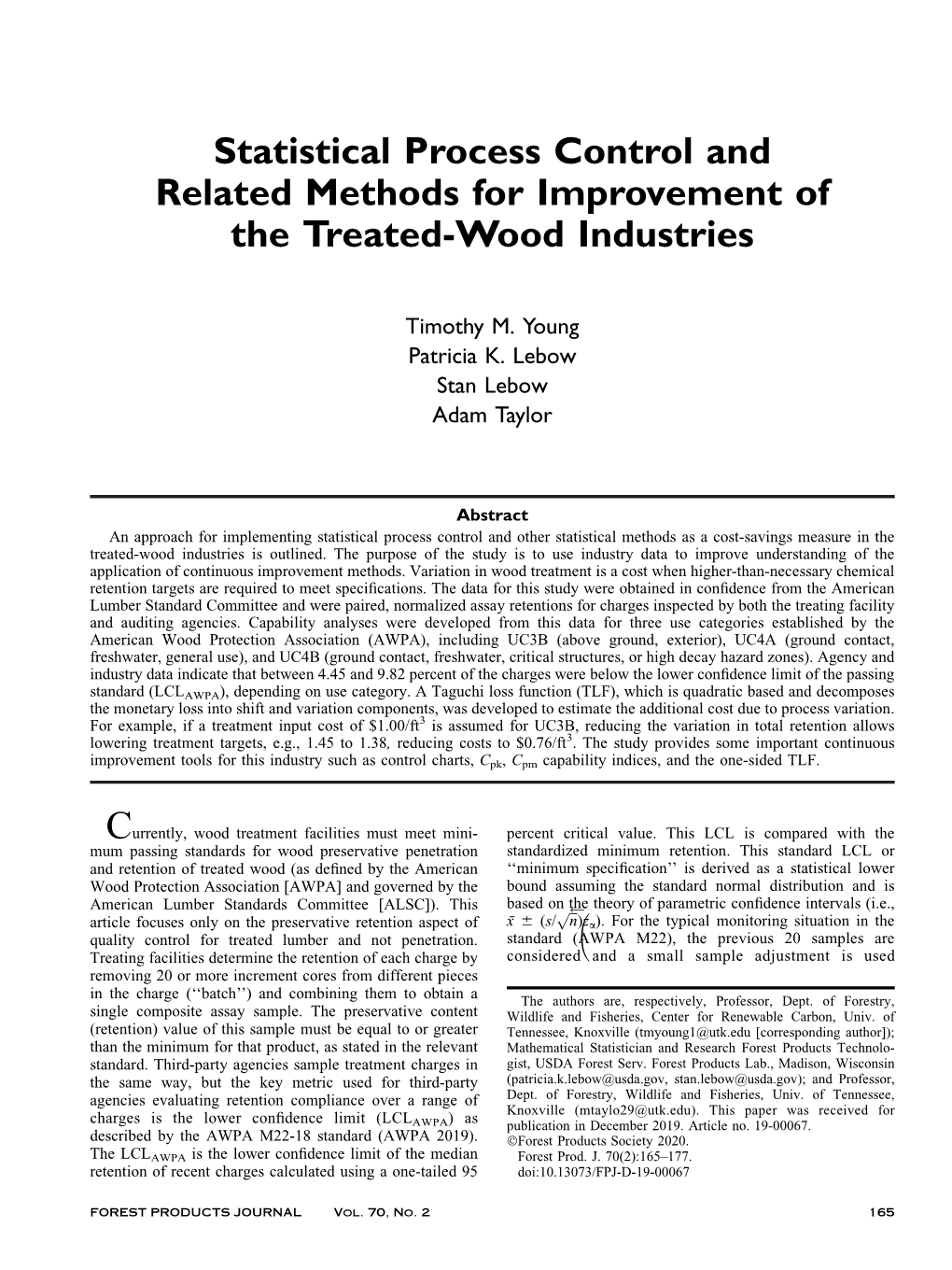 Statistical Process Control and Related Methods for Improvement of the Treated-Wood Industries