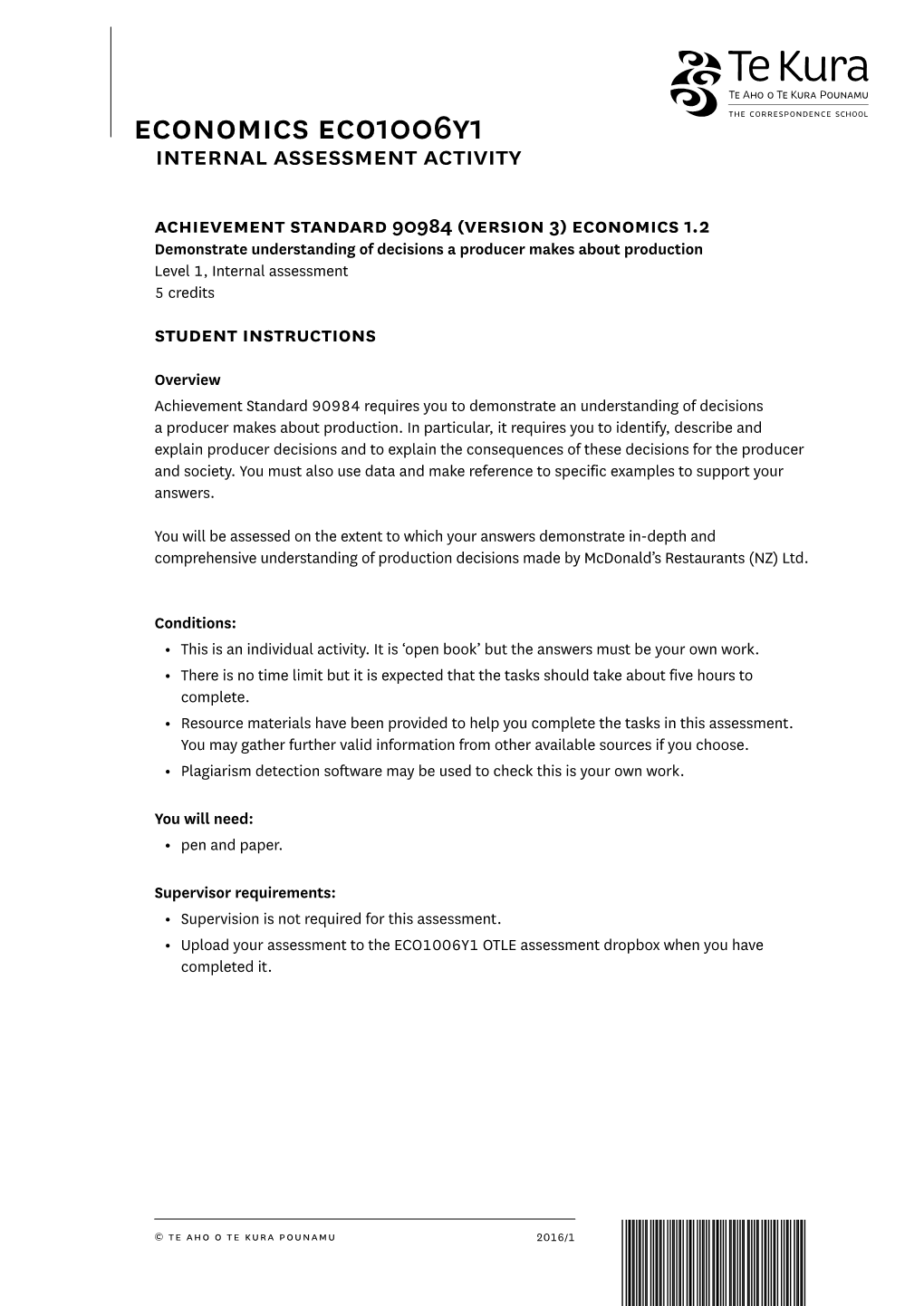 Economics Eco1006y1 Internal Assessment Activity