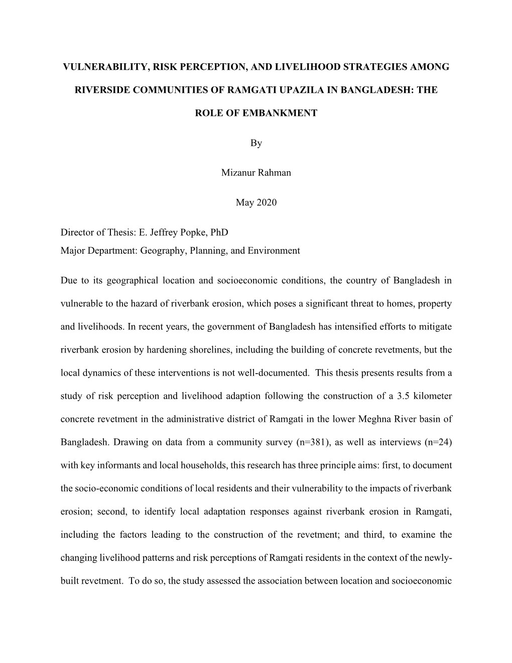 Vulnerability, Risk Perception, and Livelihood Strategies Among