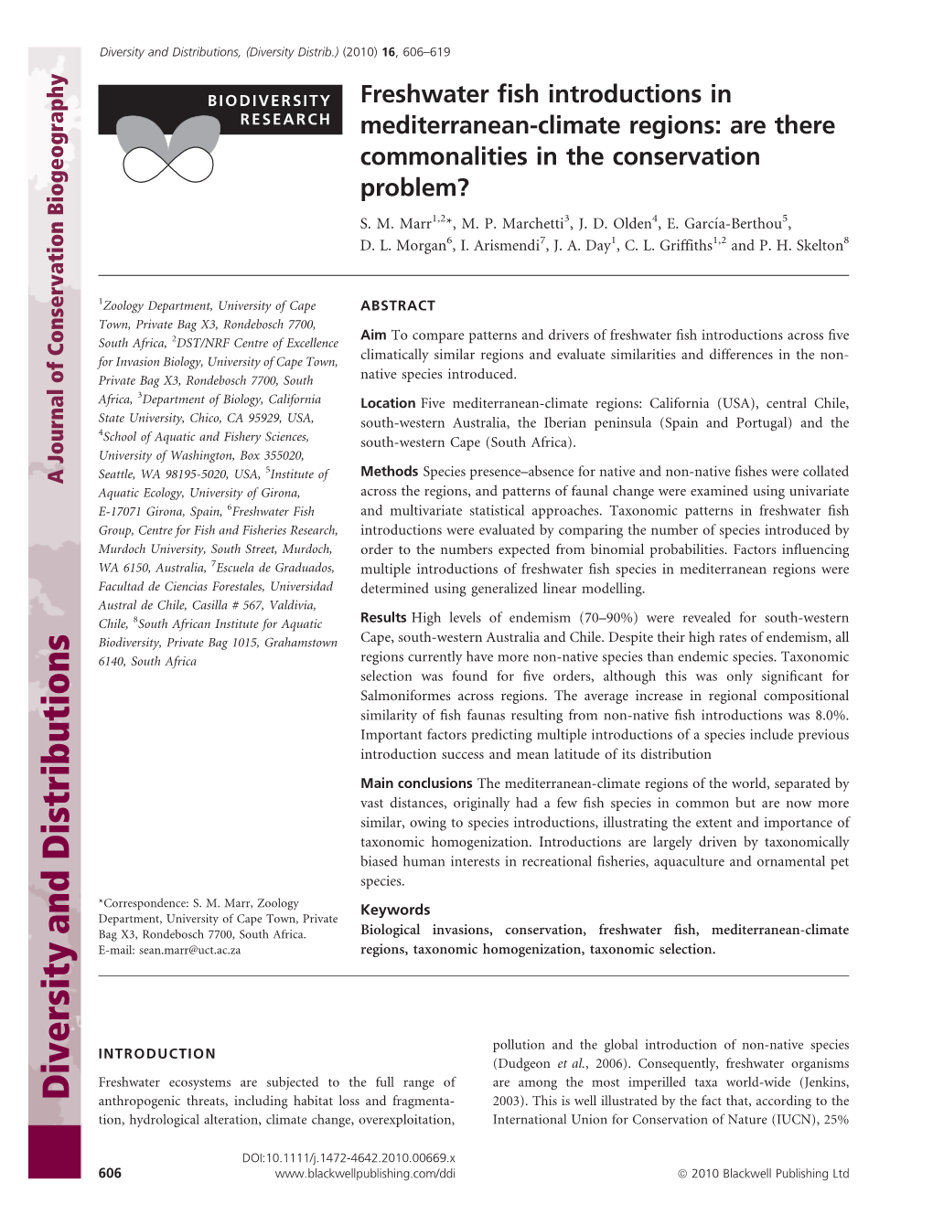 Freshwater Fish Introductions in Mediterraneanclimate Regions