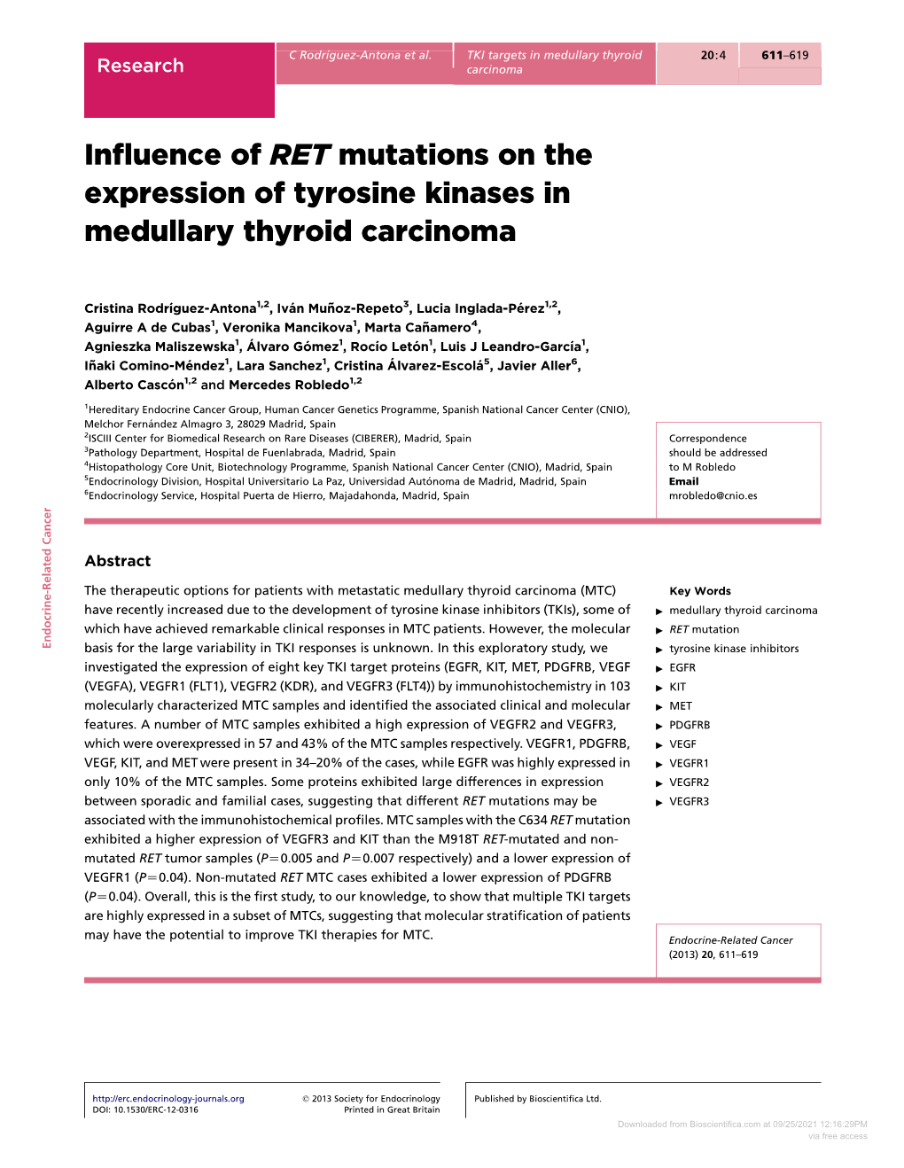 Influence of RET Mutations on the Expression of Tyrosine Kinases In