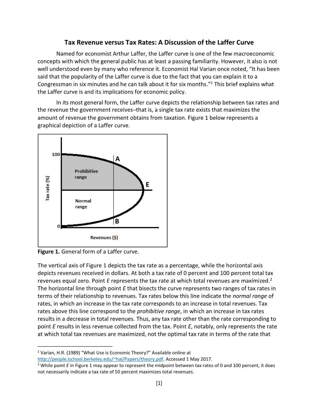 Tax Revenue Versus Tax Rates: a Discussion of the Laffer Curve