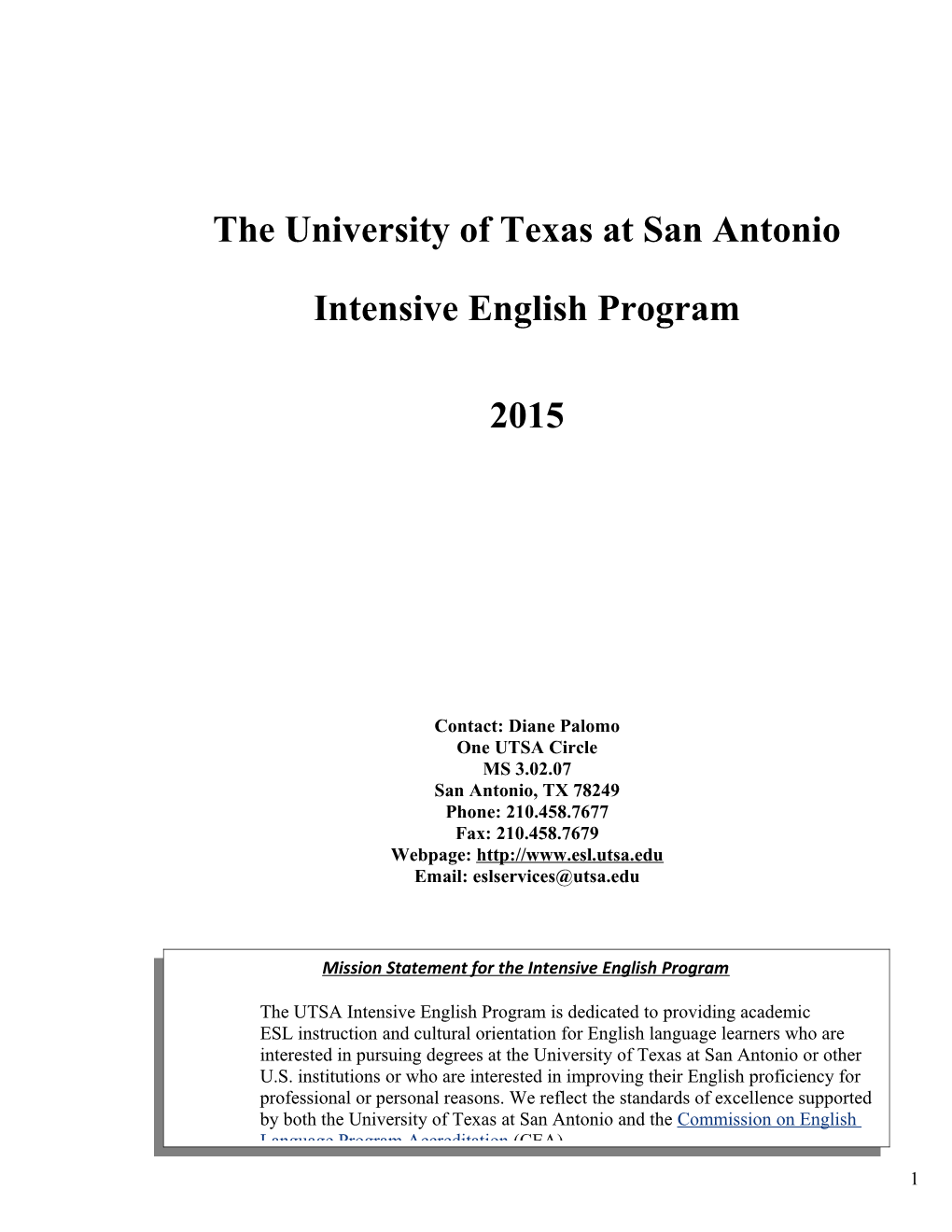 Intensive English Language Program Application