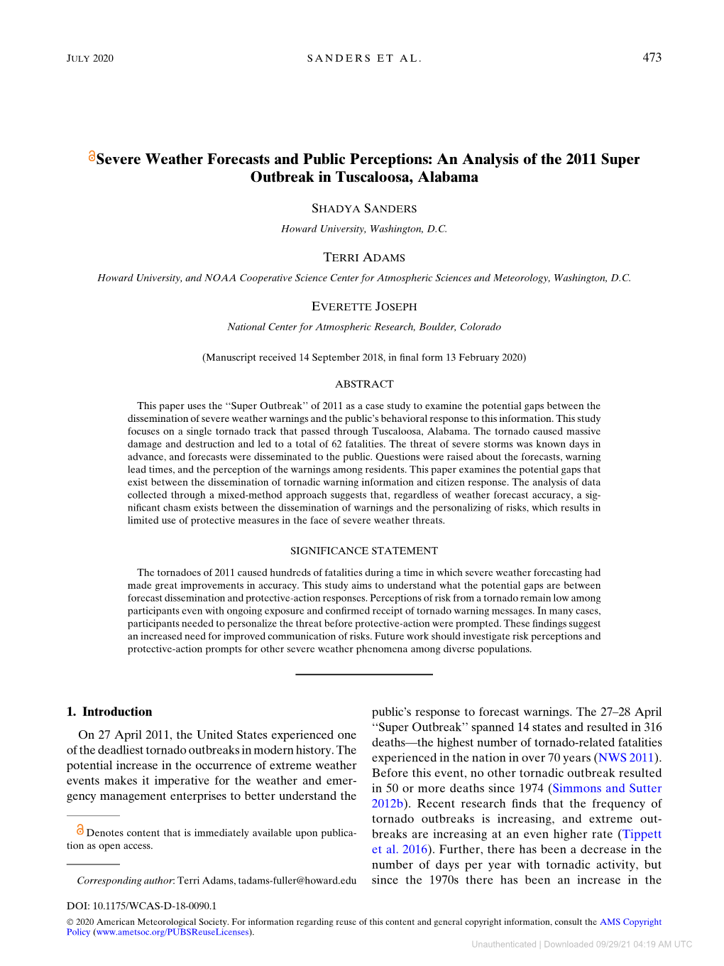 Downloaded 09/29/21 04:19 AM UTC 474 WEATHER, CLIMATE, and SOCIETY VOLUME 12