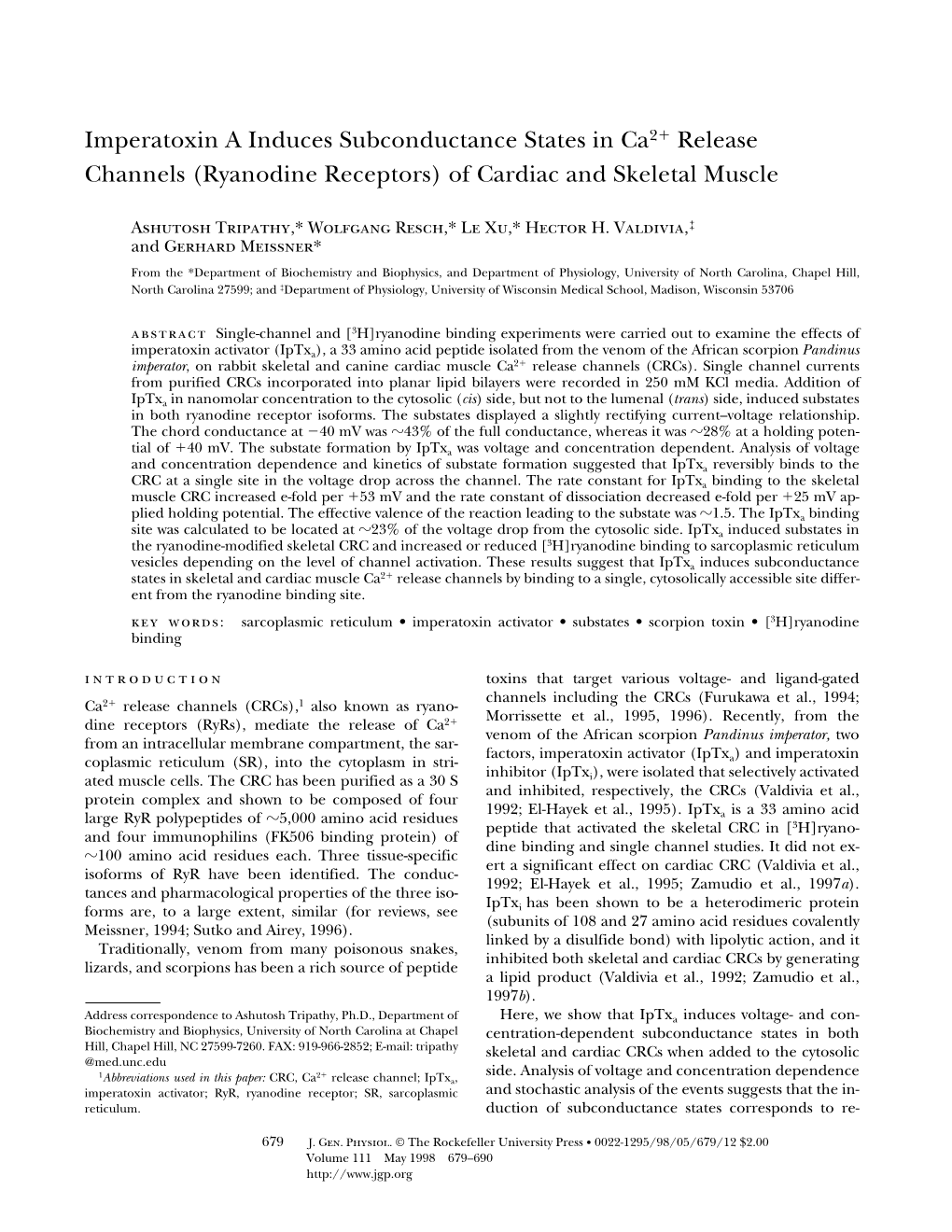 (Ryanodine Receptors) of Cardiac and Skeletal Muscle