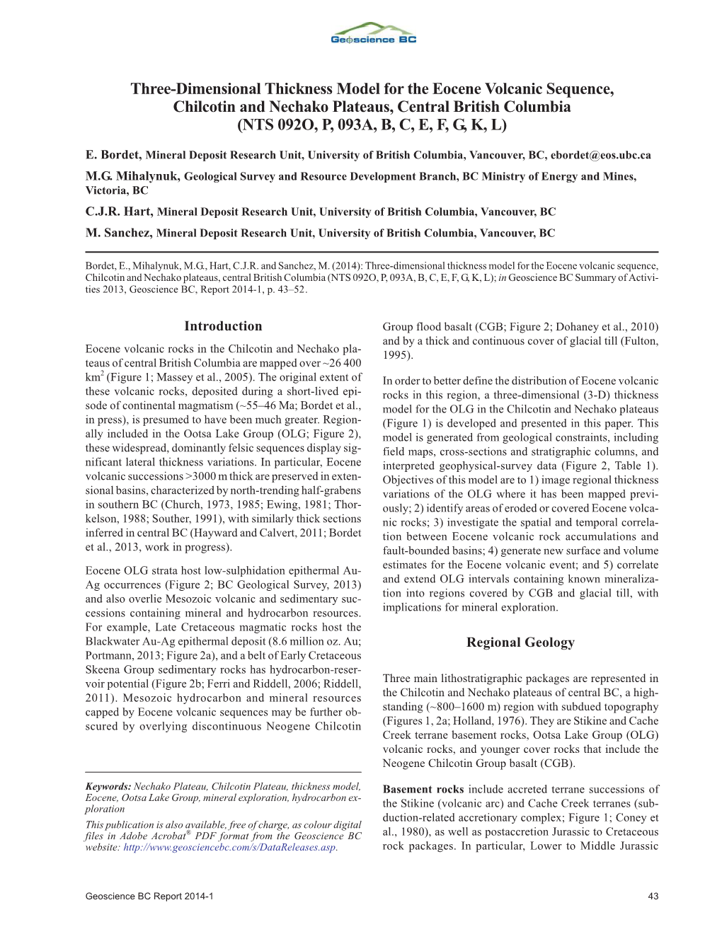 Three-Dimensional Thickness Model for the Eocene Volcanic Sequence, Chilcotin and Nechako Plateaus, Central British Columbia (NTS 092O, P, 093A, B, C, E, F, G, K, L)