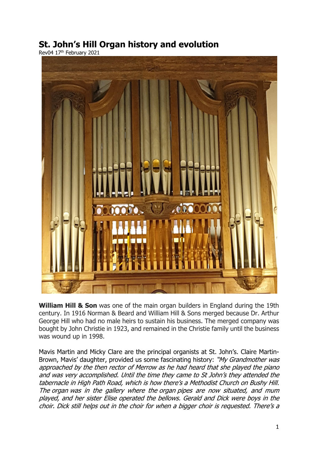 St. John's Hill Organ History and Evolution