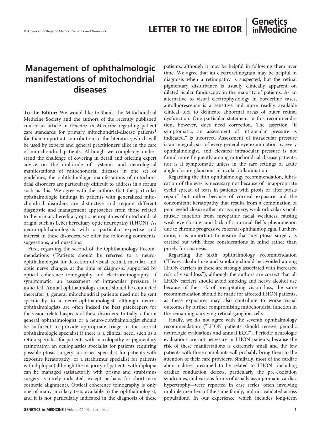 Management of Ophthalmologic Manifestations of Mitochondrial