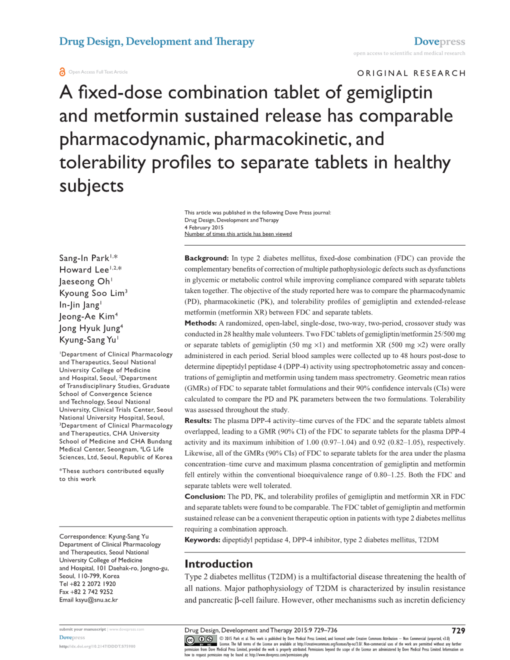 A Fixed-Dose Combination Tablet of Gemigliptin And