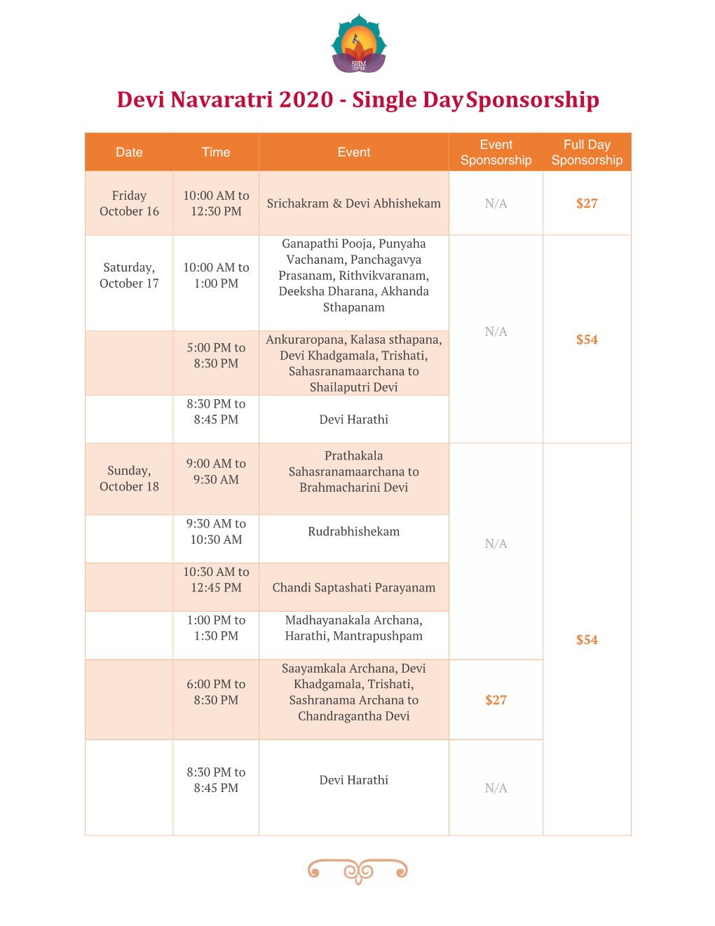 Devi Navaratri 2020 - Single Day Sponsorship