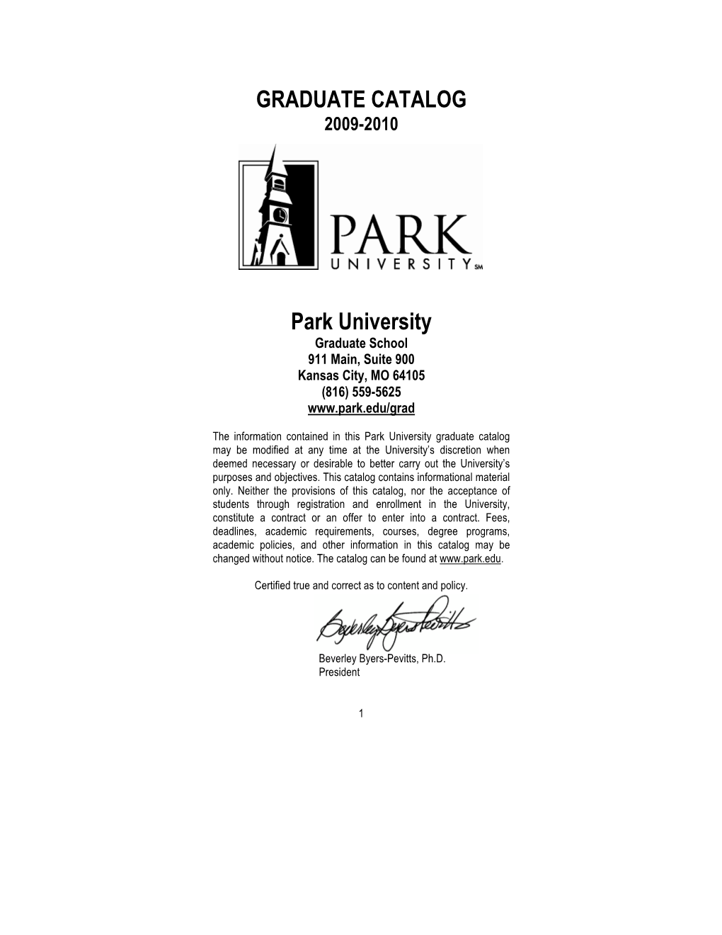 GRADUATE CATALOG Park University