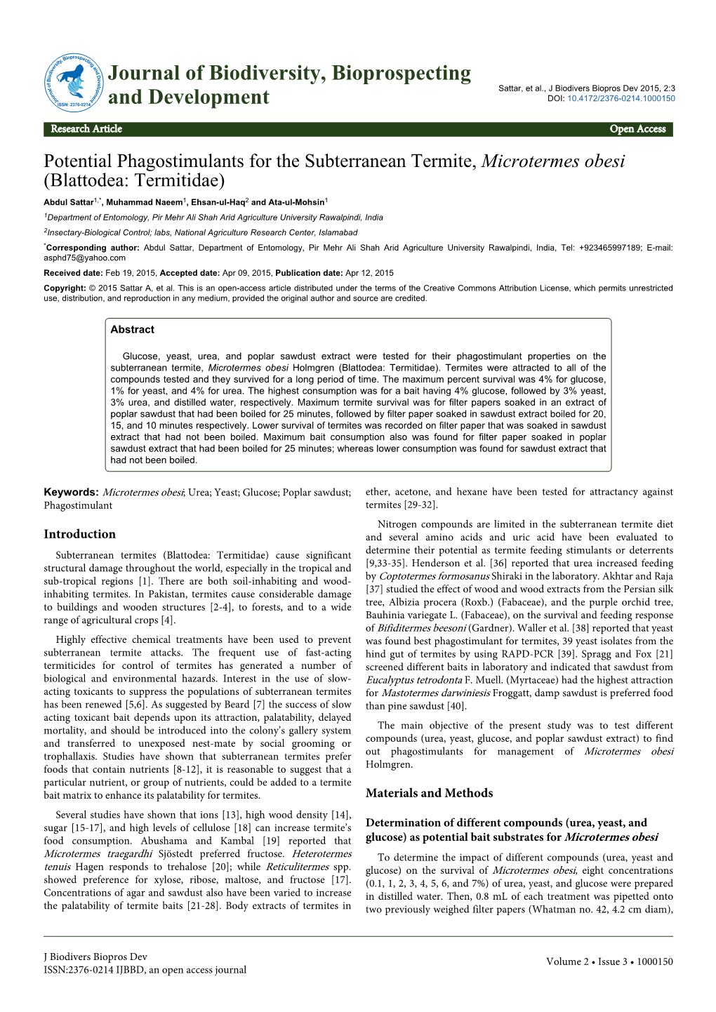 Potential Phagostimulants for the Subterranean Termite, Microtermes