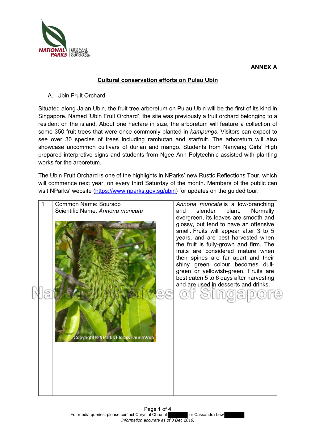 ANNEX a Cultural Conservation Efforts on Pulau Ubin A. Ubin Fruit