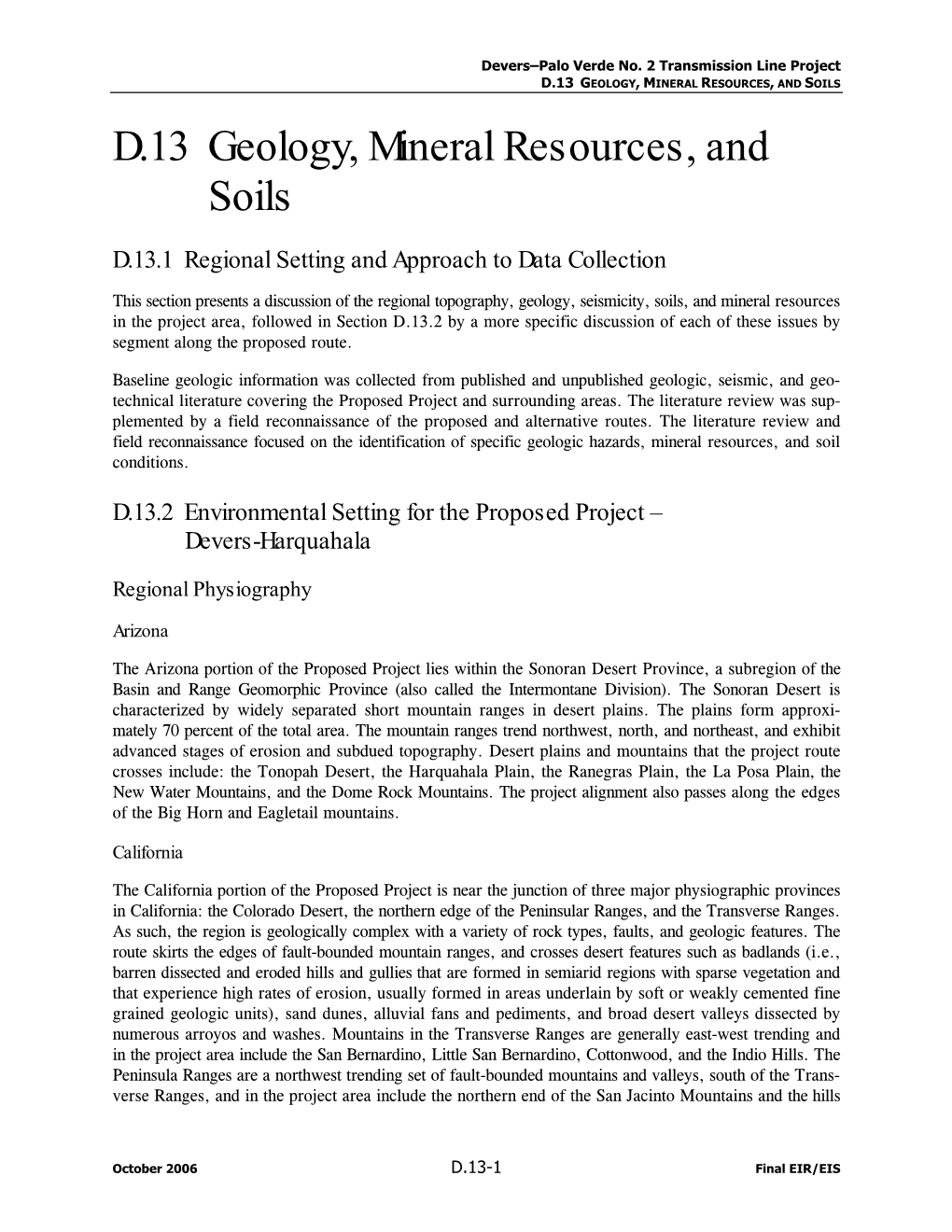 D.13 Geology, Mineral Resources, and Soils