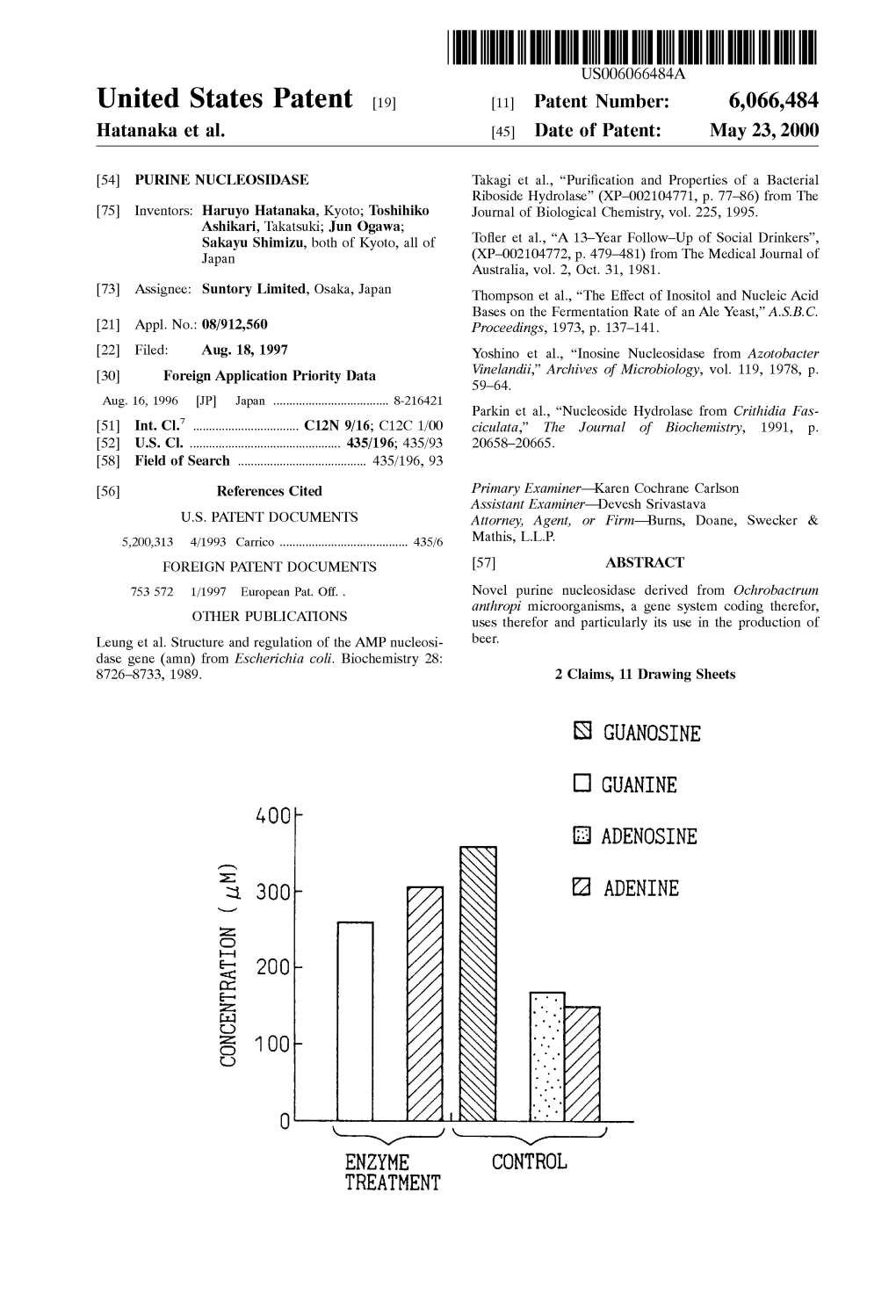 United States Patent (19) 11 Patent Number: 6,066,484 Hatanaka Et Al