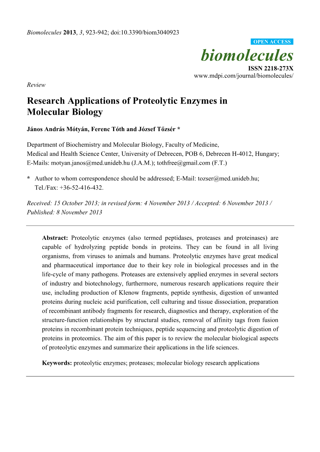 Research Applications of Proteolytic Enzymes in Molecular Biology