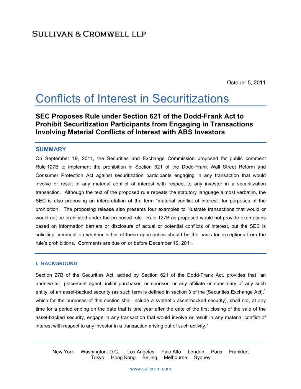 Conflicts of Interest in Securitizations