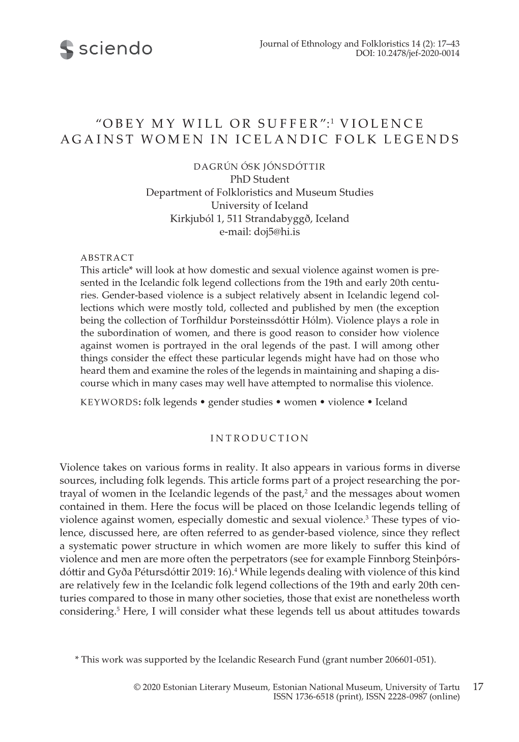 1 Violence Against Women in Icelandic Folk Legends