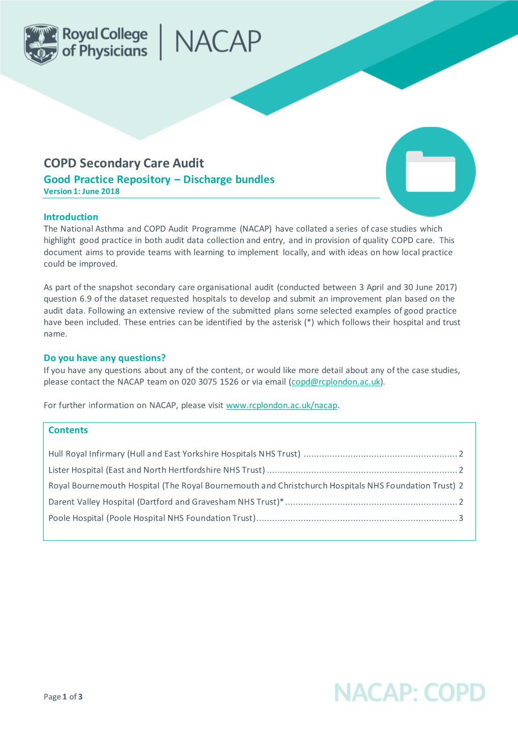COPD Secondary Care Audit Good Practice Repository – Discharge Bundles Version 1: June 2018