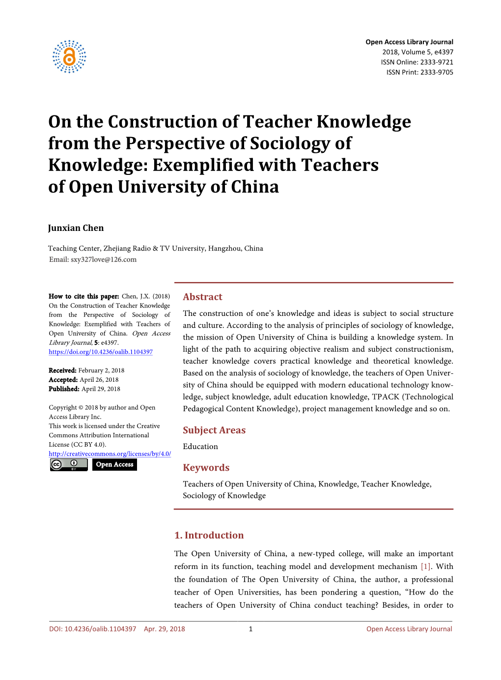 Exemplified with Teachers of Open University of China