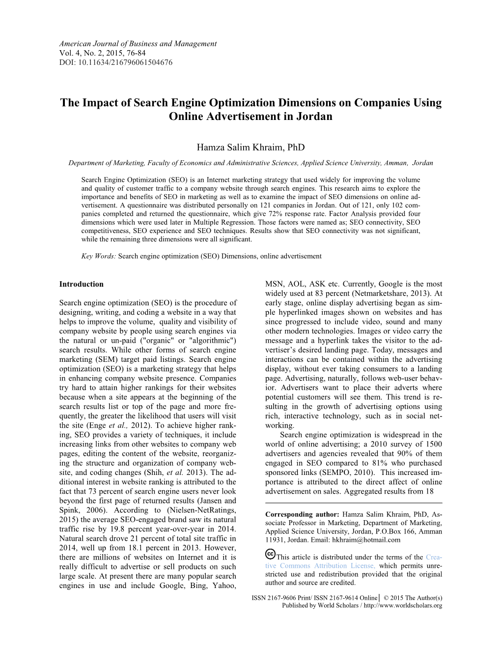 The Impact of Search Engine Optimization Dimensions on Companies Using Online Advertisement in Jordan