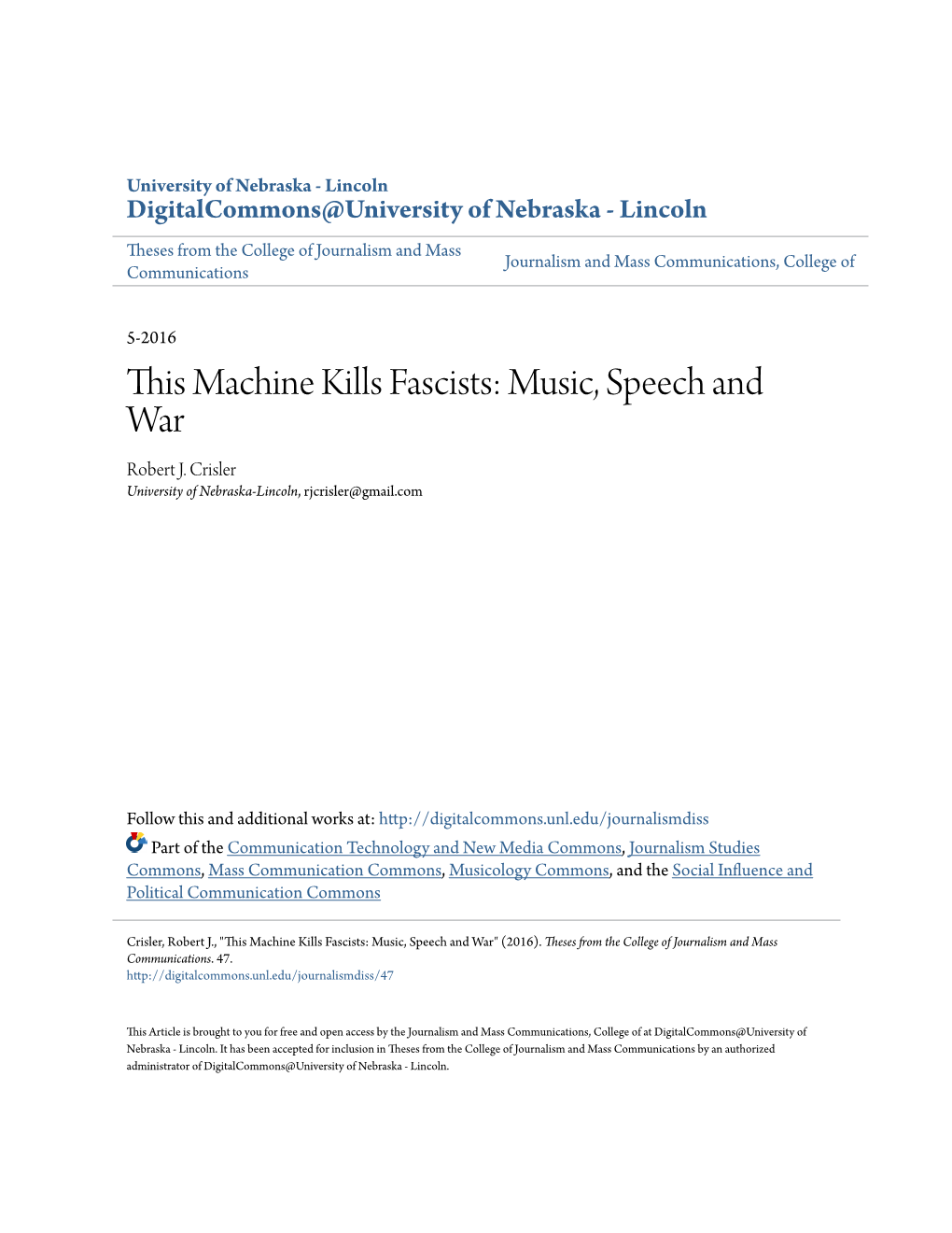 This Machine Kills Fascists: Music, Speech and War Robert J