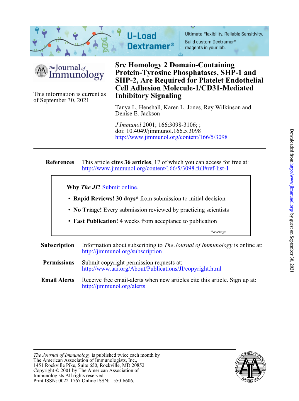 Inhibitory Signaling Cell Adhesion Molecule-1/CD31-Mediated SHP-2