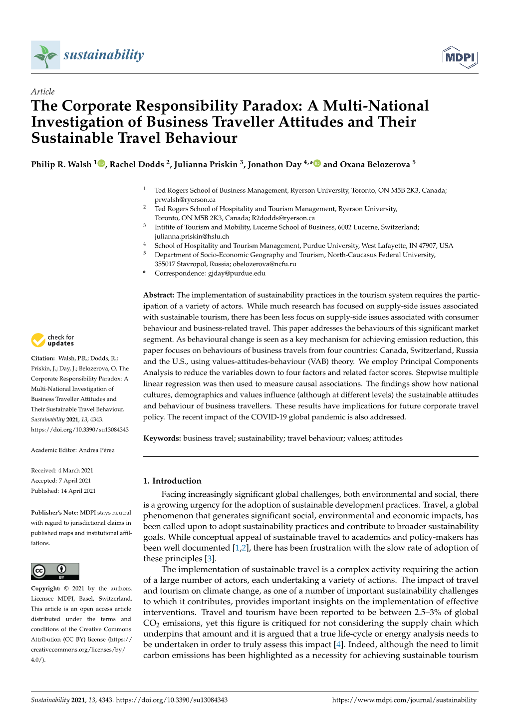 A Multi-National Investigation of Business Traveller Attitudes and Their Sustainable Travel Behaviour
