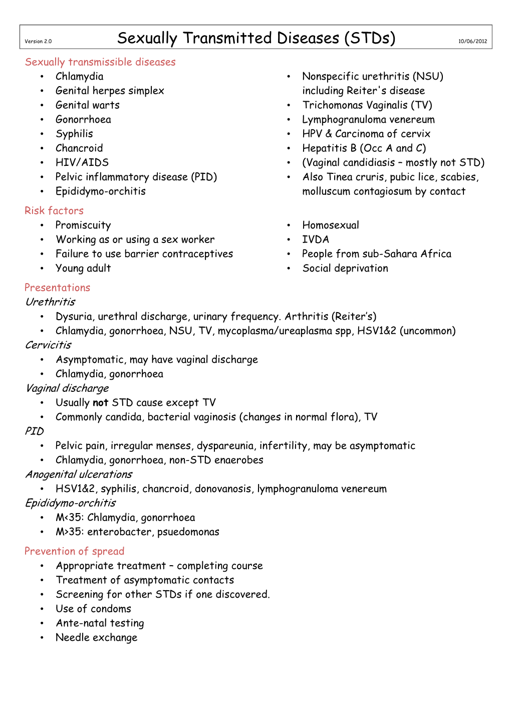 Sexually Transmitted Diseases (Stds) 10/06/2012