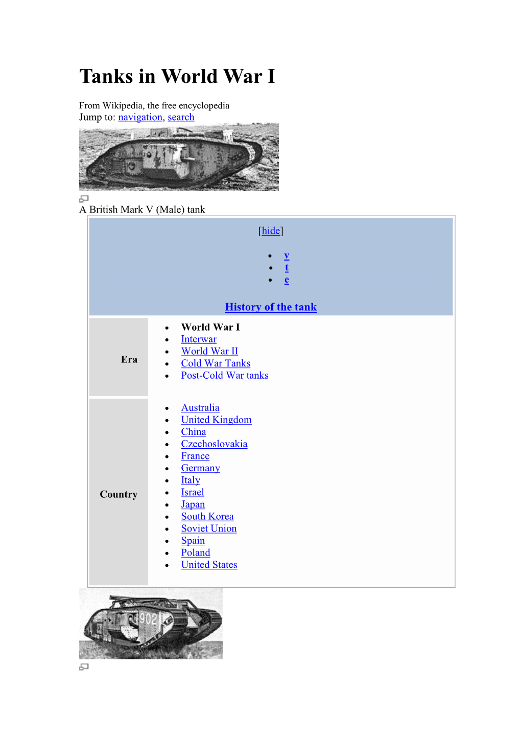 Tanks in World War I