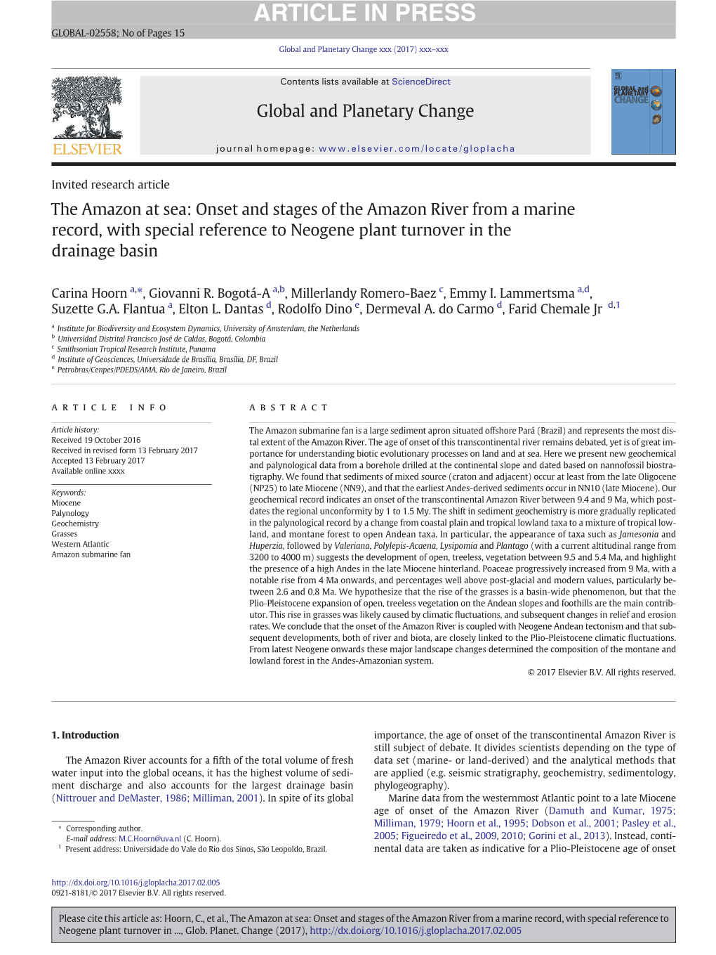 The Amazon at Sea: Onset and Stages of the Amazon River from a Marine Record, with Special Reference to Neogene Plant Turnover in the Drainage Basin