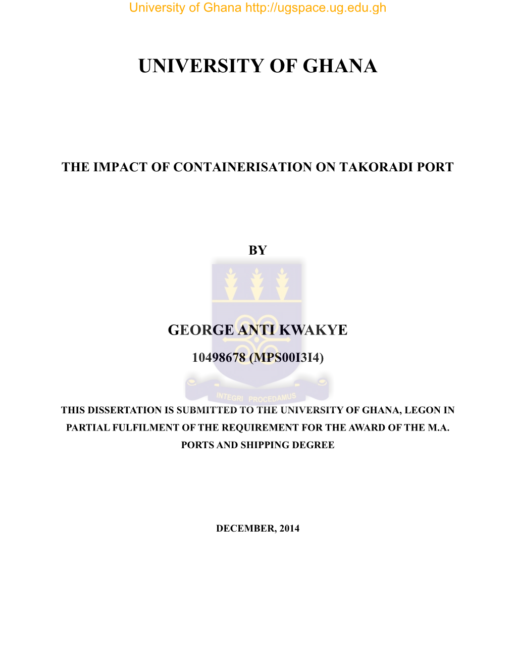 The Impact of Containerisation on Takoradi Port By