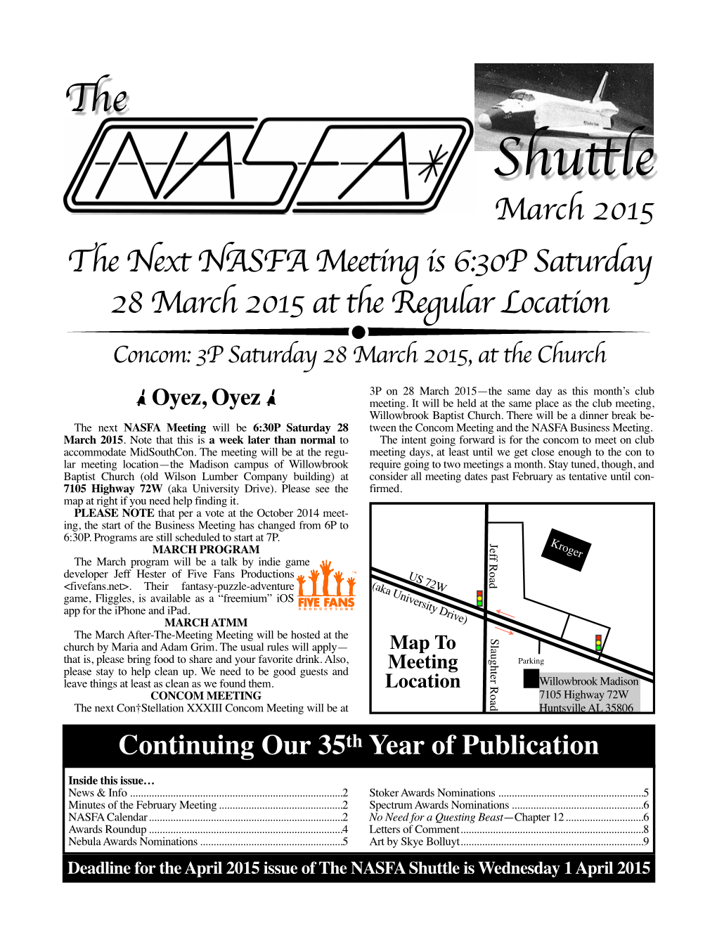 March 2015 NASFA Shuttle