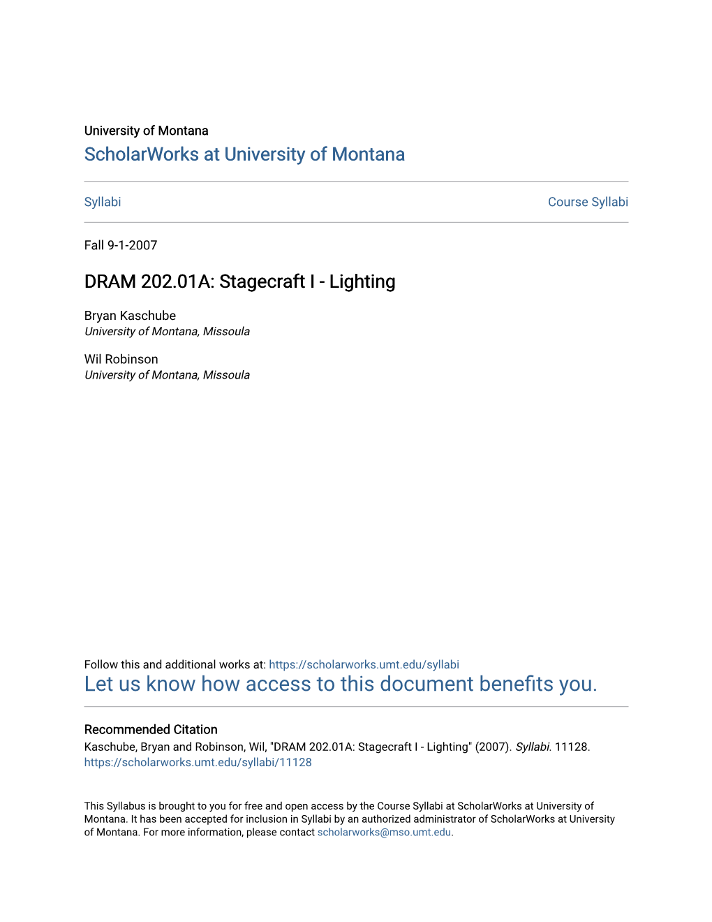 DRAM 202.01A: Stagecraft I - Lighting