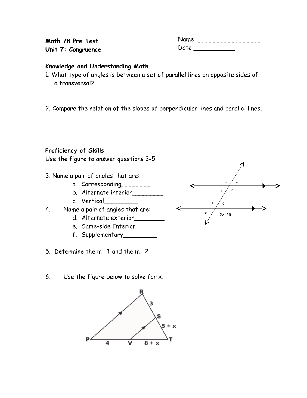 Math 78 Pre Test