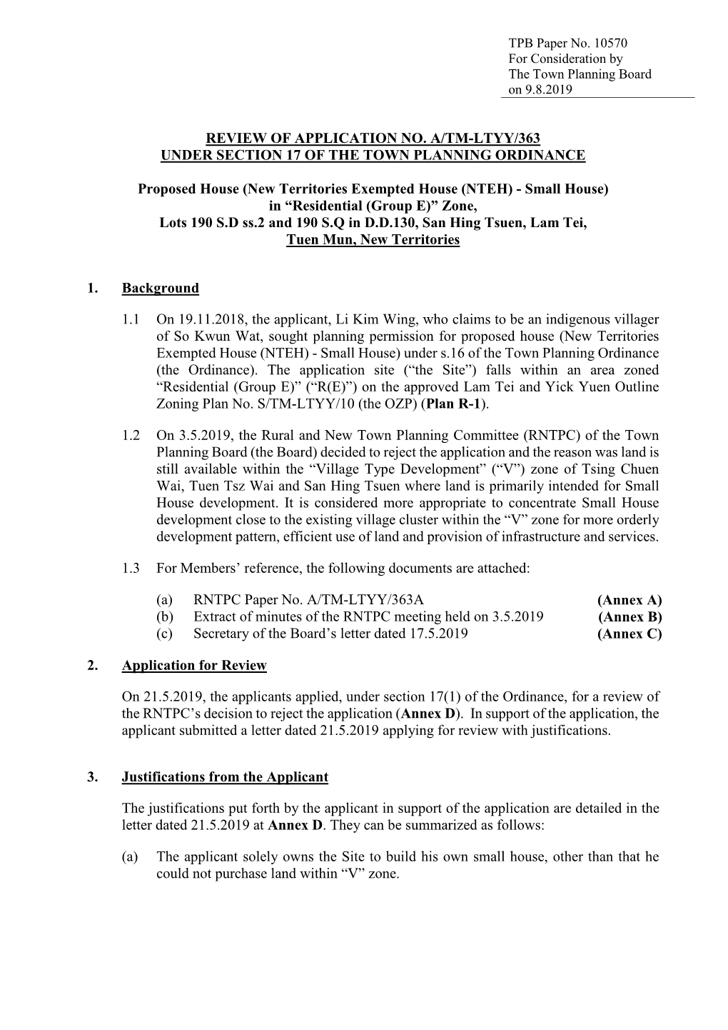 Review of Application No. A/Tm-Ltyy/363 Under Section 17 of the Town Planning Ordinance